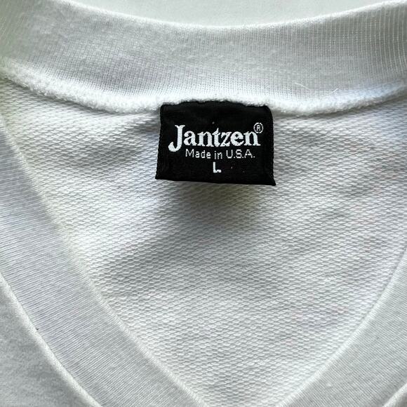 Vintage Jantzen Striped USA Made Short Sleeve V Neck Sweatshirt Pullover White L - Picture 2 of 6